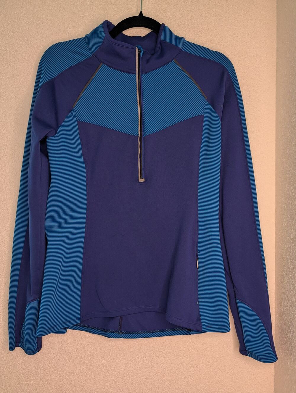 Athleta Spring Tech Track Jacket Blue Purple Striped M Athleisure Active *READ
